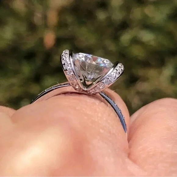 SZ 5 Certified 2 CT 14k White Gold Moissanite Engagement & Wedding Ring - Picture 4 of 11